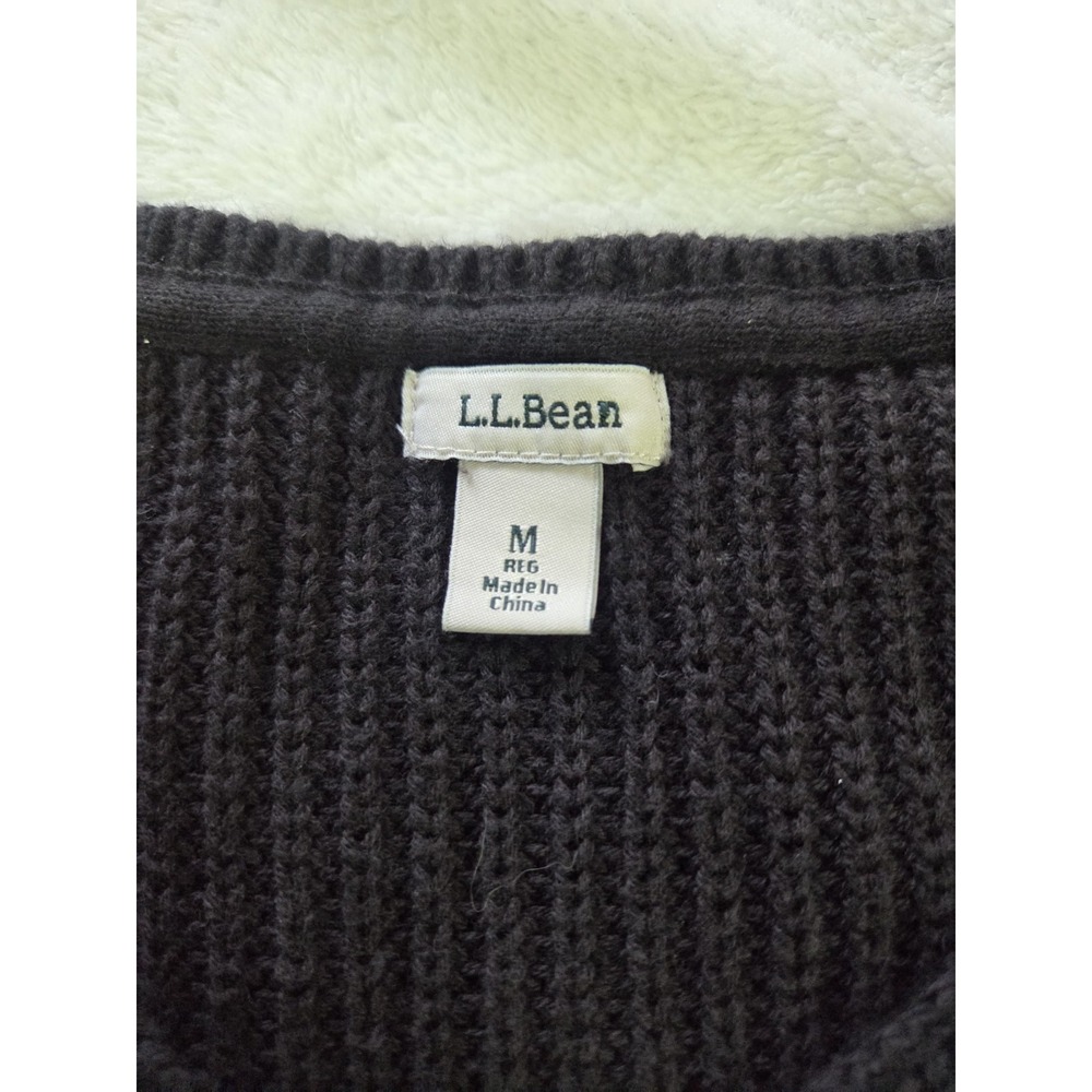 L.L.Bean Womens Medium Cotton Ribbed V Neck Sweater Black Classic Knit - Picture 2 of 7